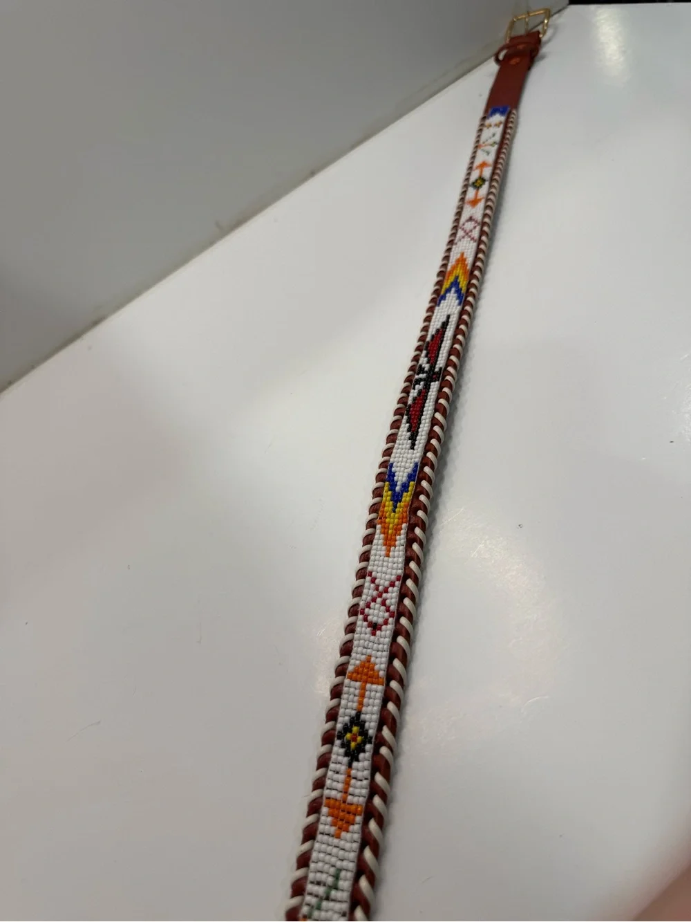 Handcrafted Beaded Brown Genuine Leather Belt western cowboy size 34
